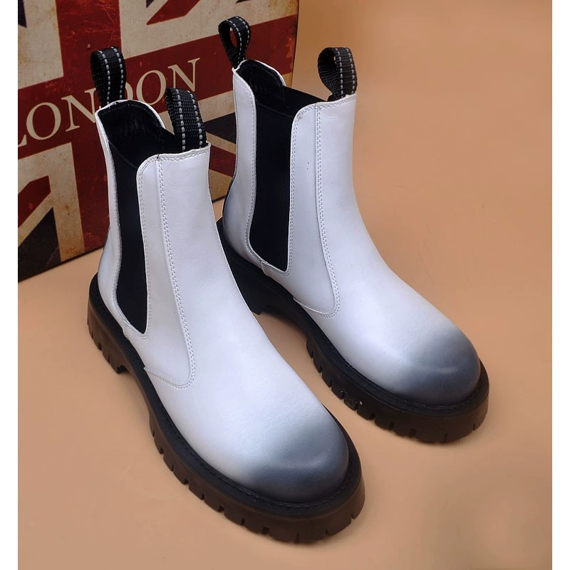 Chelsea сапоги мужские модные корейские кожаные сапоги на открытом воздухе джинсовые сапоги дымно-серые британские туфли на толстой подошве