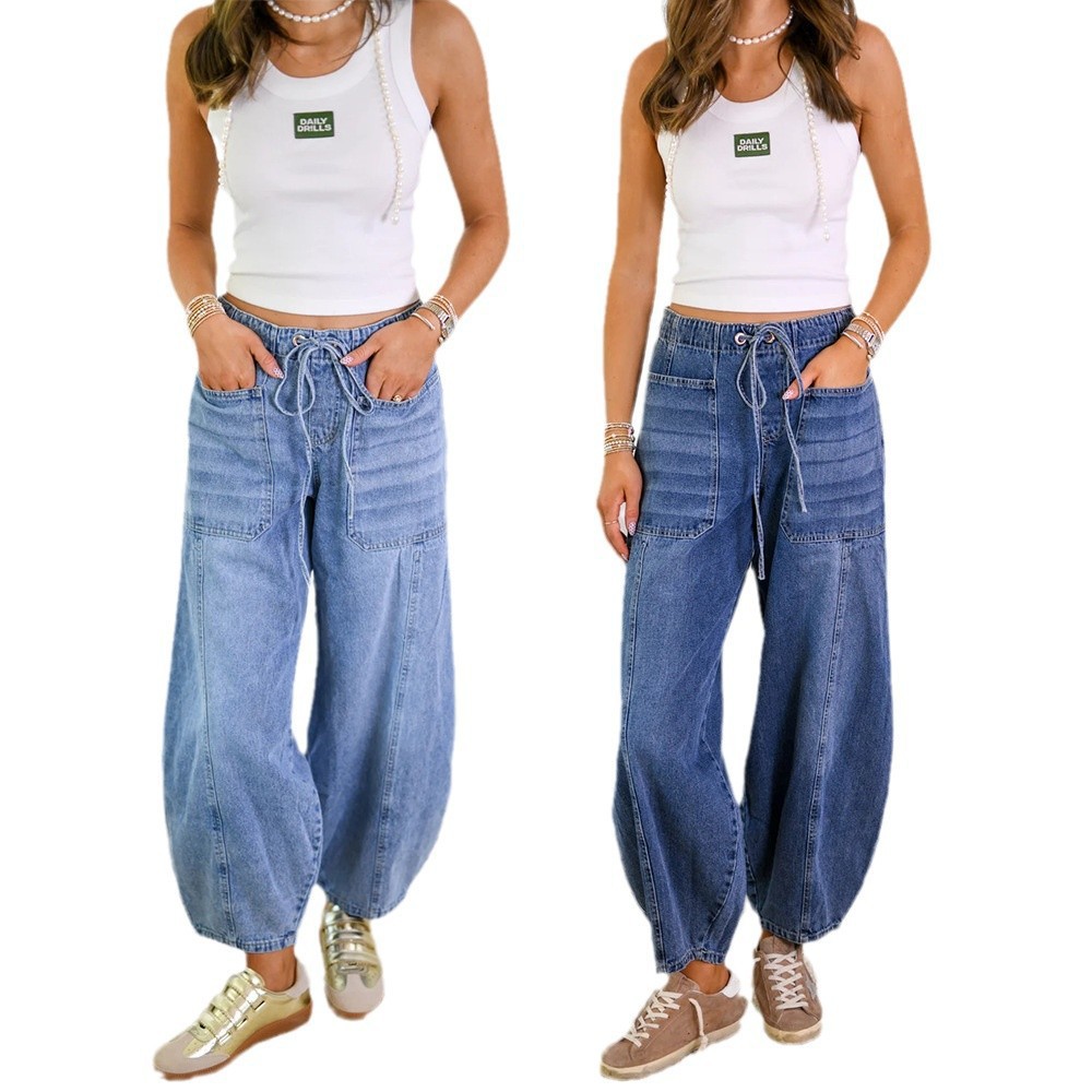 Jeans Cargo para Mujer de Mezclilla de Algodón y Poliéster, Múltiples Bolsillos, Tiro Medio, para Uso Casual