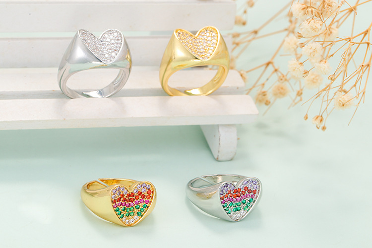 Birthday Occasion European And American Retro Colorful Crystals Ring Peach Heart Heart-shaped Open Adjustable Wide Thick Ring European And American Style Jewelry For Men