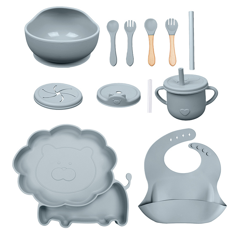 Conjunto de cubiertos para niños tazón de alimentos suplementarios platos de silicona tazón de cuchara de tenedor bib taza de agua de grado alimenticio para bebés alimentación suplementaria
