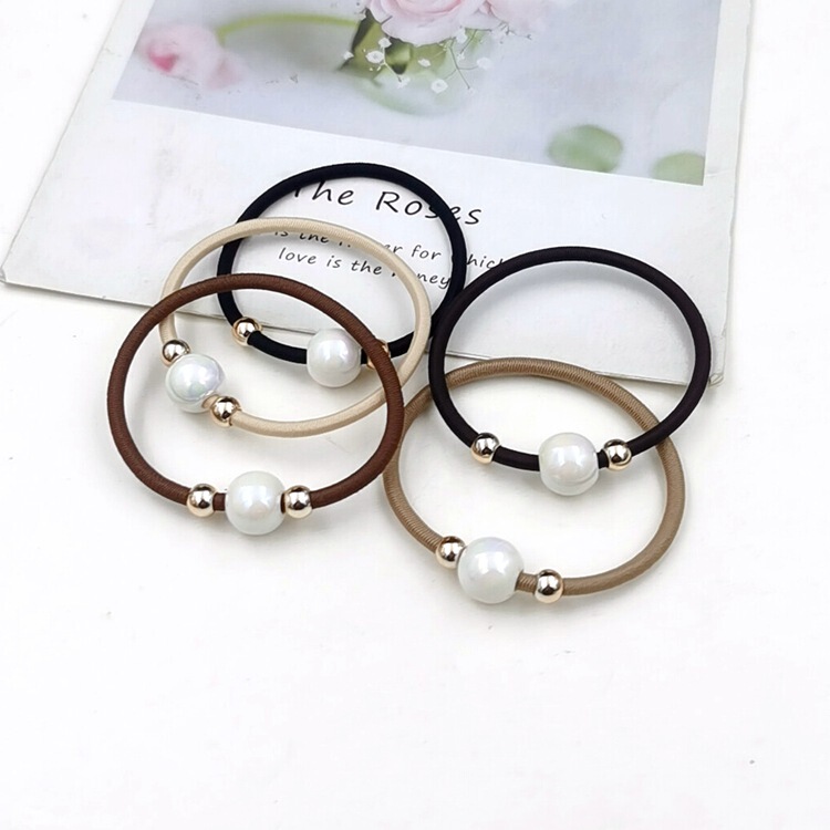 Simple Curry Color Durable Laser Pearl Small Rubber Tendon New Small Gold Bead Hair Rope High Elastic Hair Ring