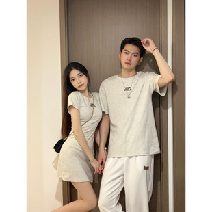 Two-Piece Couple Summer Clothes Summer 2025 New High-End Short-Sleeved T-Shirt Men's French Dress Women's Ins