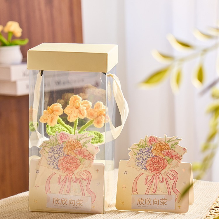 完成品のヒマワリはバラの花を編んで鉢植えの教師のバレンタインデーの誕生日の贈り物を編みます。|undefined