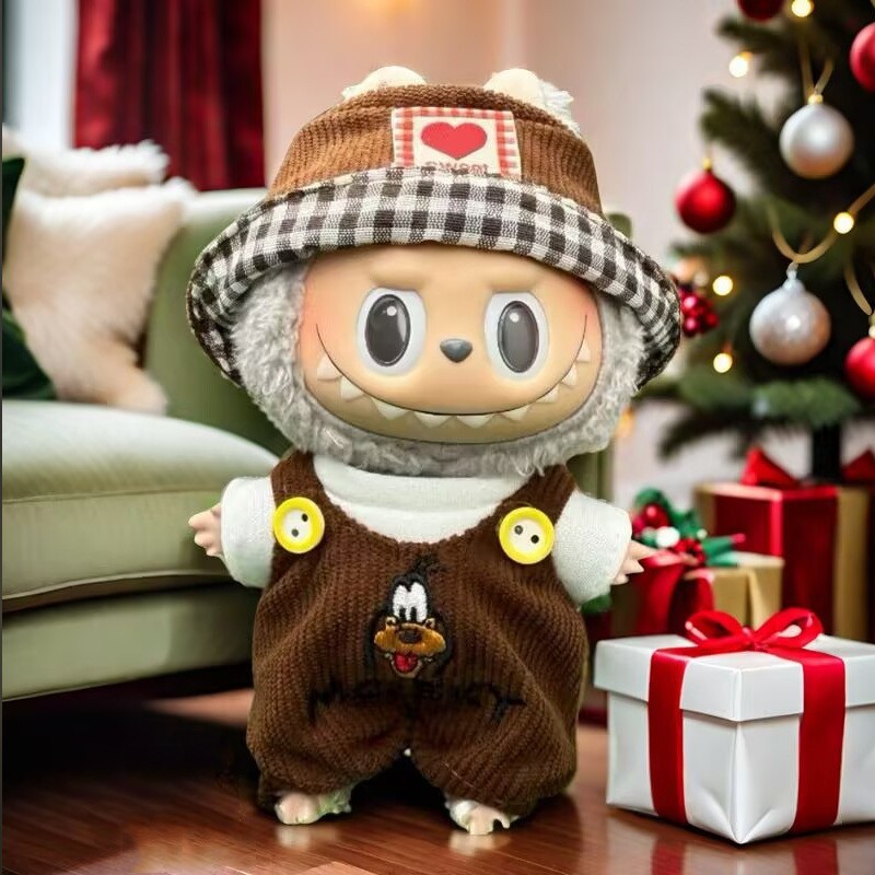 Nuevo conjunto de ropa y gorro de peluche con cara de "Sugar Glue" para muñecas, colgante de peluche, juguete Labuba, amuleto para bolso.