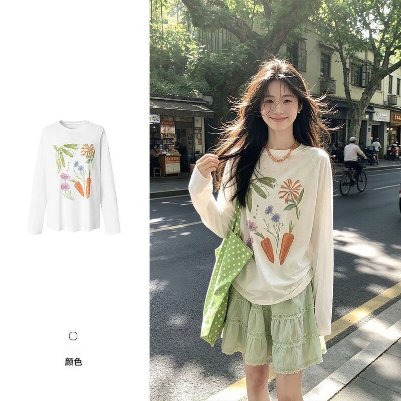 Lazy Style Loose Sun Protection Cover-Up Thin Cool-Feeling Snowflake Cotton Long-Sleeve T-Shirt for Women, New Summer Versatile Top Lazy Style Loose Sun Protection Cover-Up Thin Cool-Feeling Snowflake Cotton Long-Sleeve T-Shirt for Women, New Summer Versatile Top