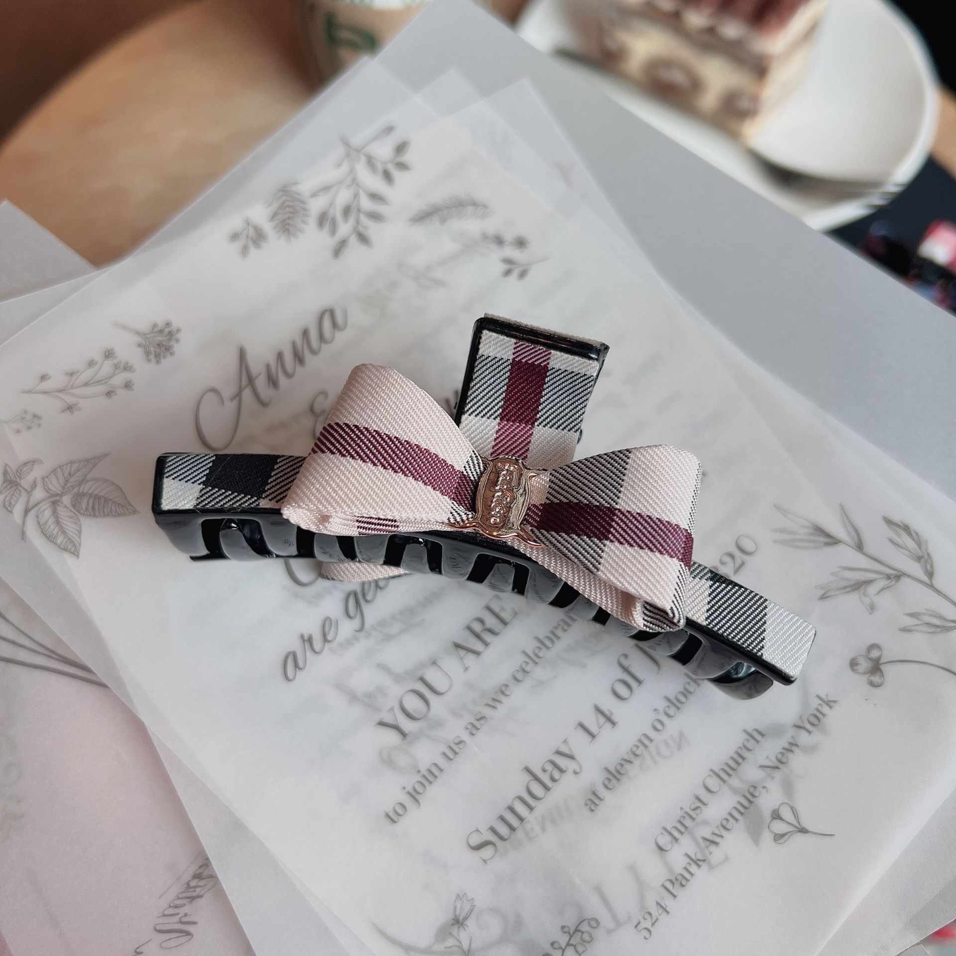 2023 Nieuwe Koreaanse versie vlinderdas gesp stof mode plaid serie achterhoofd grote hanger haar grijp clip_voghion.com