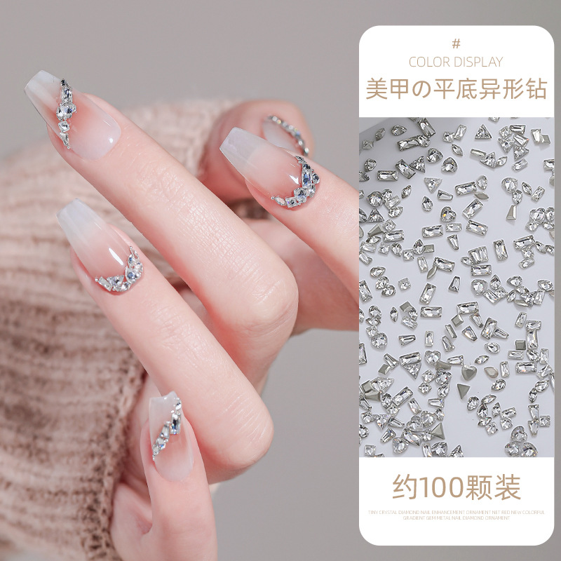 Nail circón invertida borde plano diamante Super Flash joyería de uñas blanco transparente Mini tamaño pequeño circón flash decoración de uñas