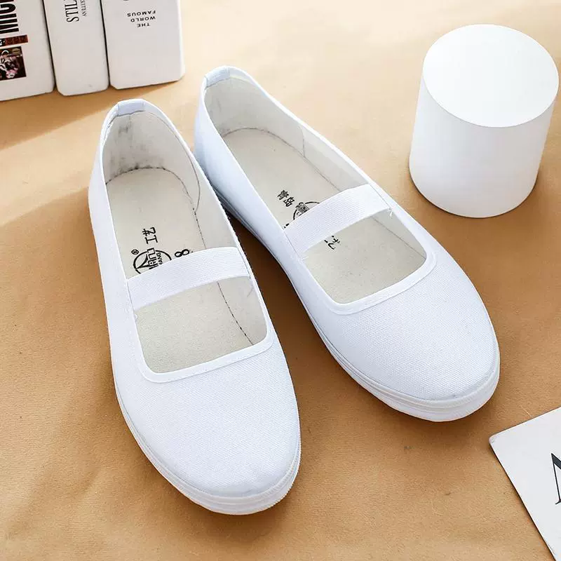 Женская Белая обувь, повседневная парусиновая обувь, женская обувь для гимнастических танцев, Рабочая обувь для медсестер в аптеке, белая Тканевая обувь с мягкой подошвой