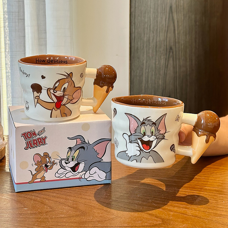 Taza de cerámica de gato y ratón Taza de agua de pareja Taza de regalo de cumpleaños para mujer Agua potable para el hogar Taza de café de oficina