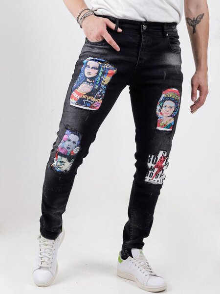 denim suede sports jeans with zipper
