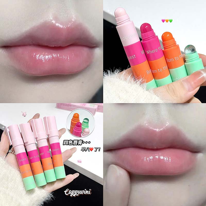 Cappuvini Jenga Bálsamo labial de cuatro colores Hidratante, Hidratante, Exfoliante, Hidratante, Labios, Cuidado de labios, Estudiante