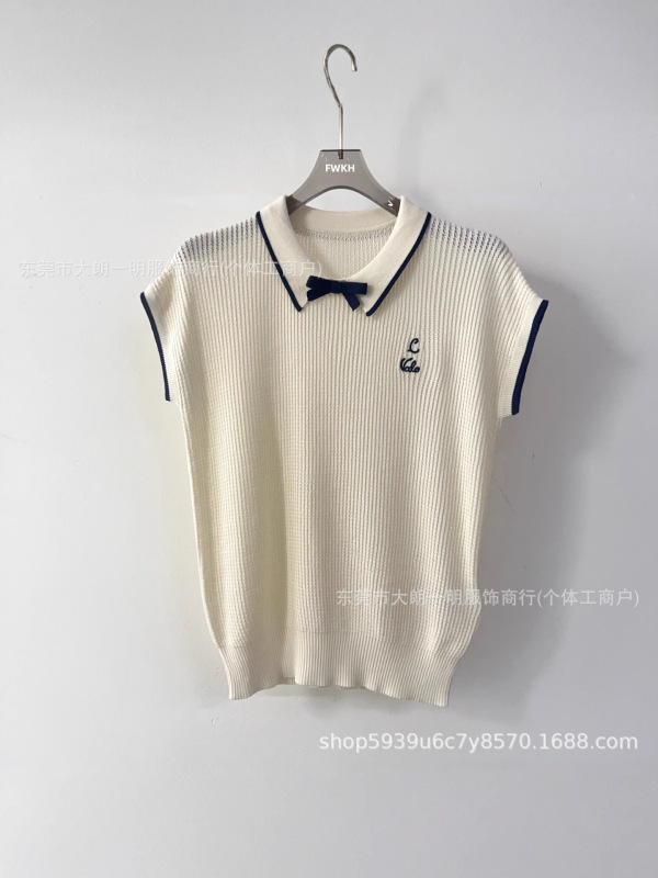 深圳南油女装25夏季新款针织无袖翻领百搭上衣蝴蝶结装饰减龄设计|undefined