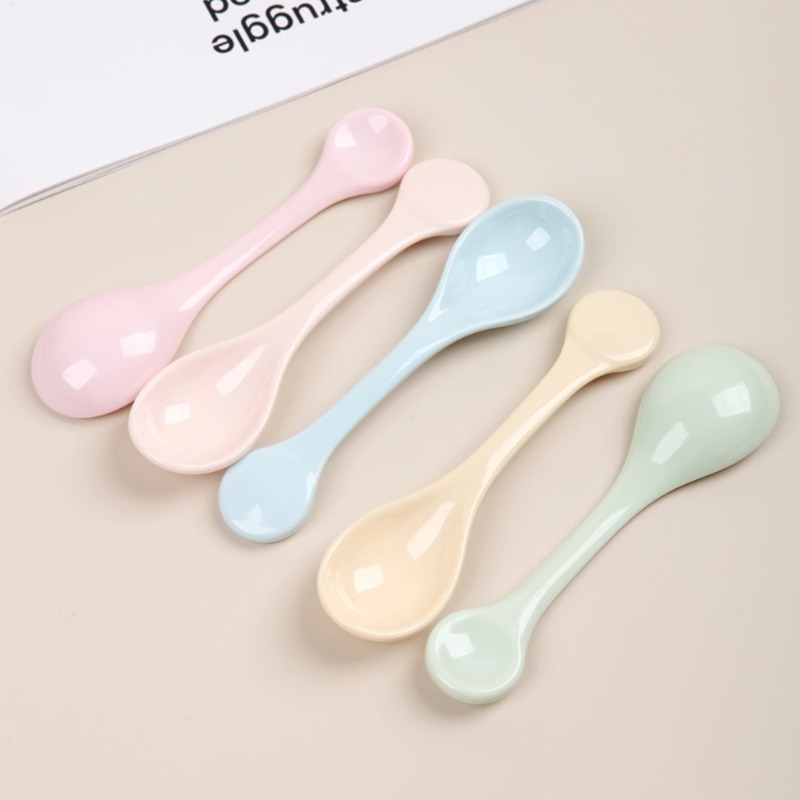 어린이 둥근 머리 숟가락 귀여운 멜라민 훈련 독립적 인 먹는 보완 음식 먹는 숟가락 모조 도자기 집 유치원 숟가락