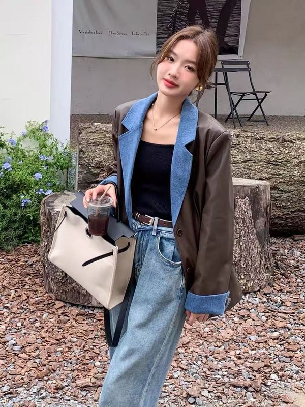 开春感又a又飒西装外套女2025新款时尚显瘦流行炸街棕色皮衣夹克|undefined
