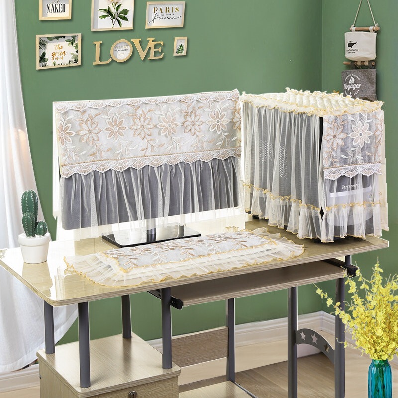 Fabric Lace Double-Layer Computer Cover Dustproof Cover Desktop Lcd Monitor Keyboard Cover Cloth Main Unit Protective Cover Fabric Lace Double-Layer Computer Cover Dustproof Cover Desktop Lcd Monitor Keyboard Cover Cloth Main Unit Protective Cover