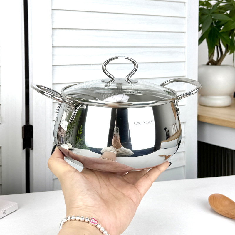 Chockmen Zhuo Deming 18/10 Acero inoxidable 14CM Olla de sopa pequeña de doble oreja Complemento alimenticio para bebés Olla de leche Olla de cocción Olla de fideos