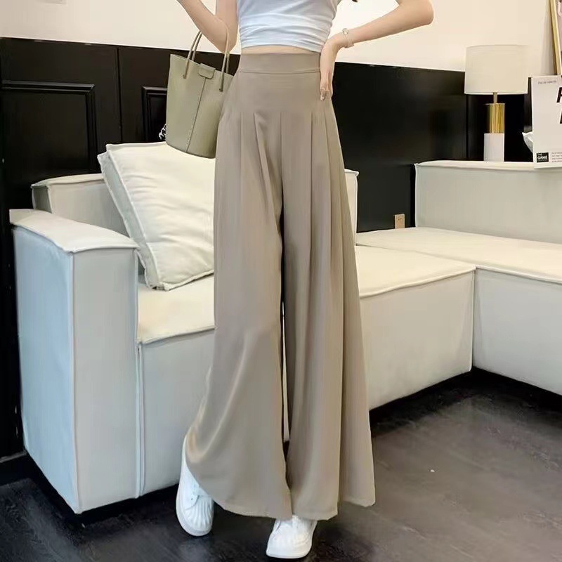 Ice Silk Wide-Leg Pants for Women 2025 New High-Waisted Petite Drape Suit Casual Pants Summer Thin Loose Skirt Pants