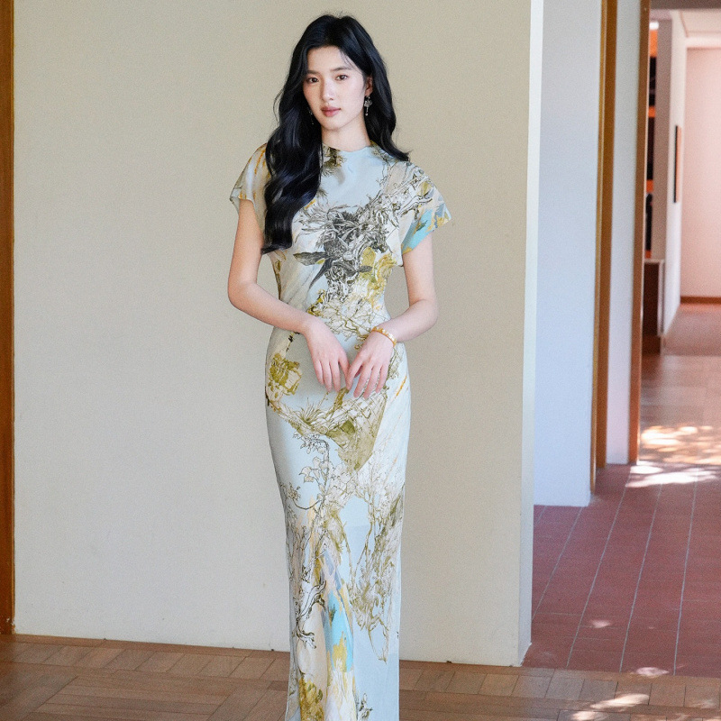 Nry9111 Diagonal Cut Artistic Printed Elegant Dress 2026 Summer New Fashion Elegant Slim Long Dress Nry9111 Diagonal Cut Artistic Printed Elegant Dress 2026 Summer New Fashion Elegant Slim Long Dress