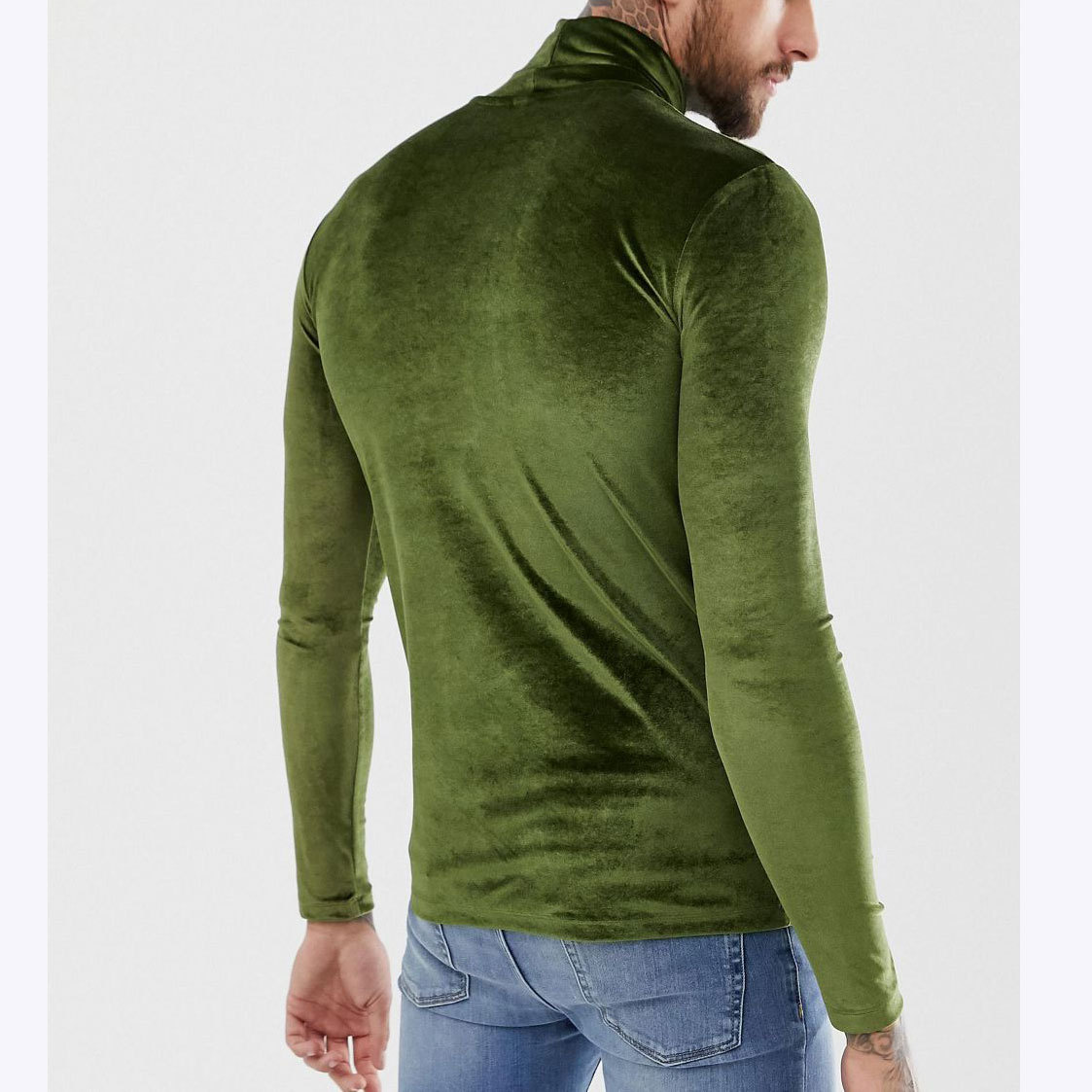 Herren Samt Rollkragen T-shirt Langarm Slim Fit Für Den Winter_voghion.com