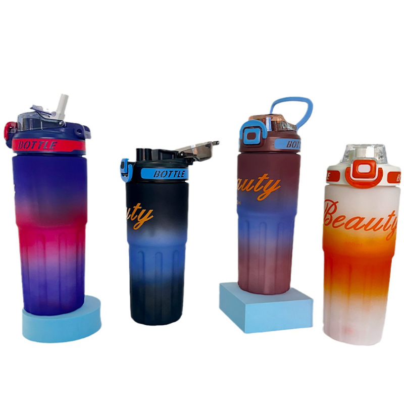 Al por mayor de alto valor visual de doble bebida taza de plástico portátil botella de agua deportiva de color gradiente hervidor de agua 900ml comercio electrónico transfronterizo