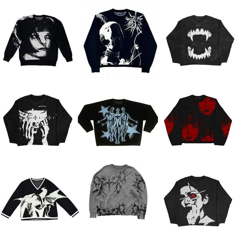 European and American Autumn and Winter Trendy Hip-Hop Style Cartoon Print Loose Pullover Knitwear Cross-Border Sweater Wholesale European and American Autumn and Winter Trendy Hip-Hop Style Cartoon Print Loose Pullover Knitwear Cross-Border Sweater Wholesale