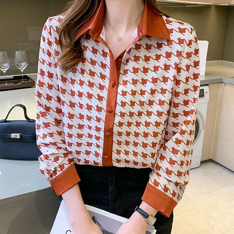 Women's Clothing Women's Long Sleeved Collared Printed Shirt Spring Autumn Top Shirt Long Sleeve For Formal & Casual_voghion.com