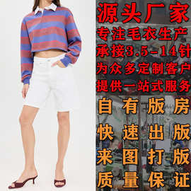 秋季欧美条纹短款POLO领针织毛衣大朗毛织看图打版加工定制小批量