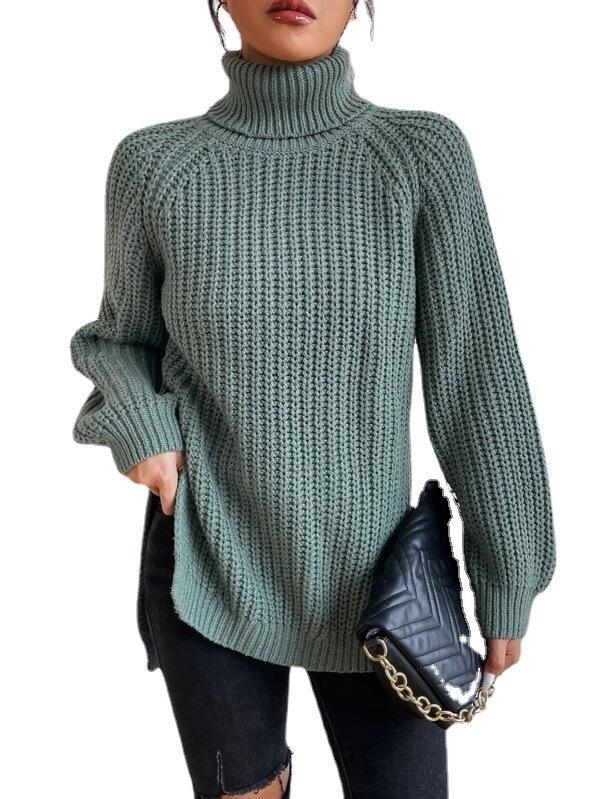 2023 Herbst/Winter New Jersey Mittellanges, umsatzstarkes Split-Pullover-Kleid mit Raglanärmeln für Damen_voghion.com