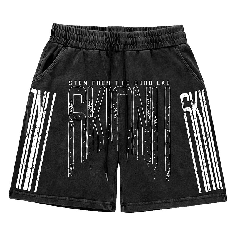 American high street basketball drawstring shorts for men, summer trendy brand with letter print, straight loose fit, fashionable and distressed American high street basketball drawstring shorts for men, summer trendy brand with letter print, straight loose fit, fashionable and distressed