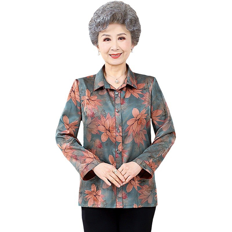 엄마의 봄과 가을 얇은 셔츠 노인 여성복 할머니의 긴 소매 세트 늙은 여인의 여름 서양식 노인 옷