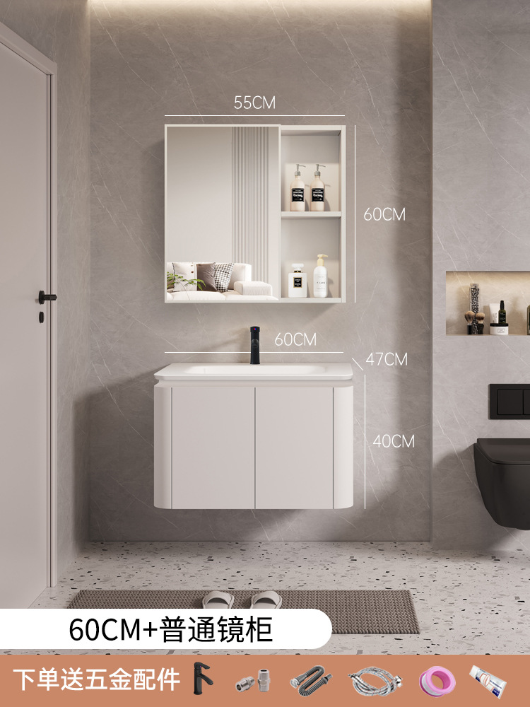 60cm cerámica lavabo gabinete + espejo ordinario gabinete con grifo accesorios de hardware