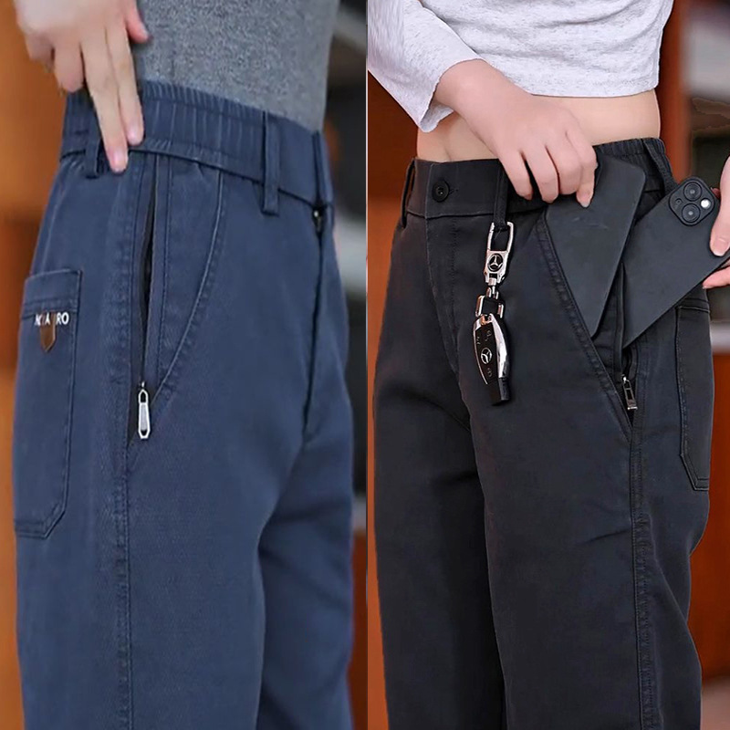 Business casual men's trousers, new autumn/winter styles, with zipper pockets, versatile for spring, loose-fitting, straight-leg, long trousers Business casual men's trousers, new autumn/winter styles, with zipper pockets, versatile for spring, loose-fitting, straight-leg, long trousers