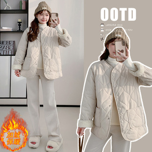 In stock Chanel style fleece-lined cotton-padded coat lamb wool liner lightweight short loose cotton-padded coat