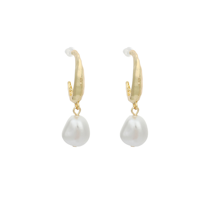 9g Weight Earrings Classification Wedding, Travel, Birthday, Festival Occasion Women'S Gender Gold Color Korean Geometric C-shaped Pearl Stassel Earring 5