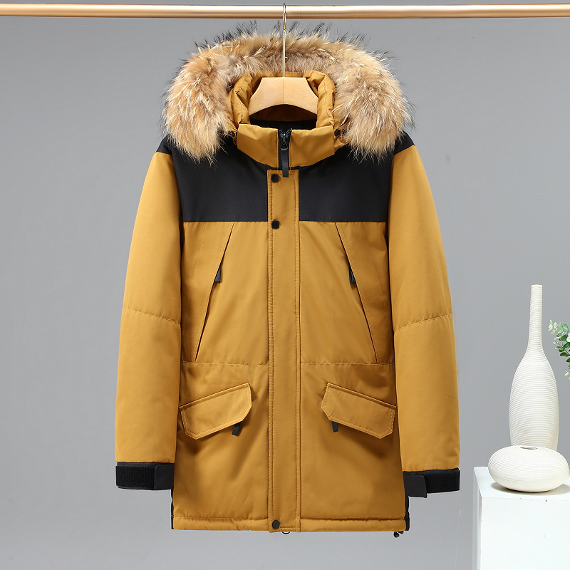 Men's outdoor detachable hooded waterproof workwear high-quality large wool collar cotton jacket, trendy outerwear_voghion.com