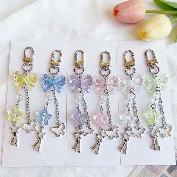 Korean-Style Bowknot Phone Pendant, Beaded Star USB Flash Drive Keychain, Camera Charm Chain, Card Holder Lanyard