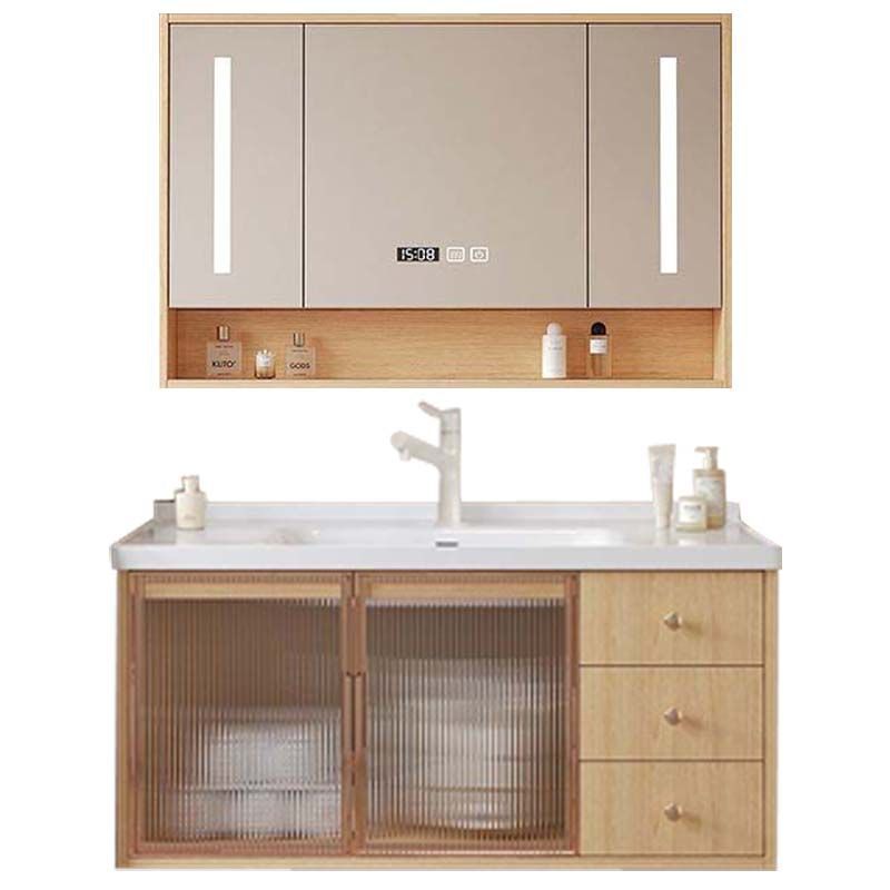 Modern Wood Color Bathroom Cabinet Combination Simple Smart Hand Wash Basin Ceramic Bathroom Integrated Washroom