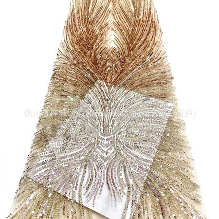 Fabricante nuevo estilo francés multicolor tela de perlas bordadas brillante brindis tela vestido de boda