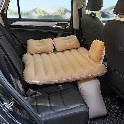 Vehicle-mounted inflatable bed suitable for use in the back seat - default-item-two-seater-model-in-flocked-beige-long-ottoman-car-pump