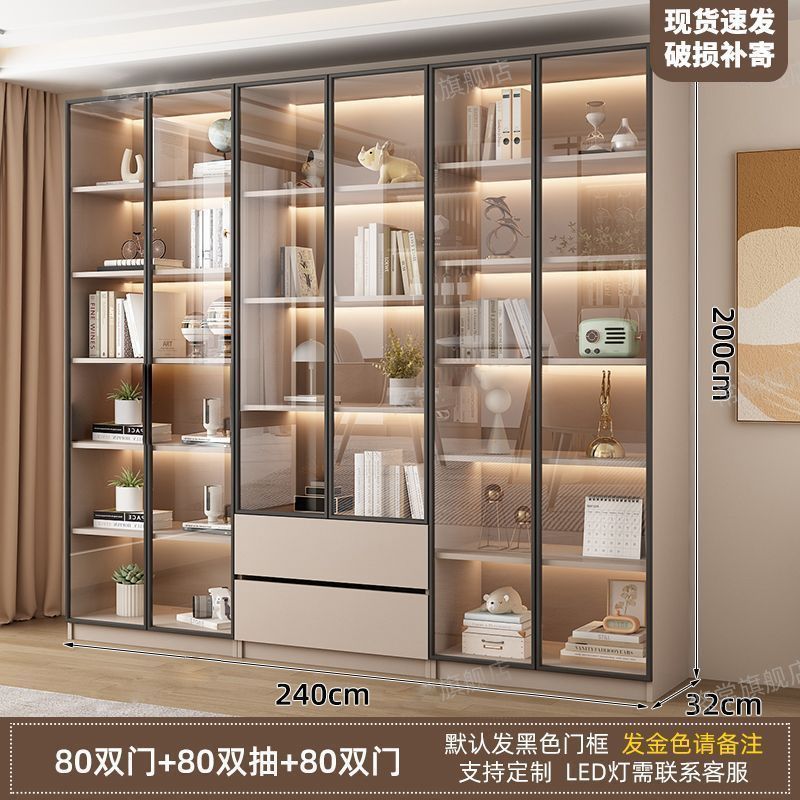 新中式书柜一门到顶加高客厅带玻璃门展示储物柜家用书房门墙书架|undefined