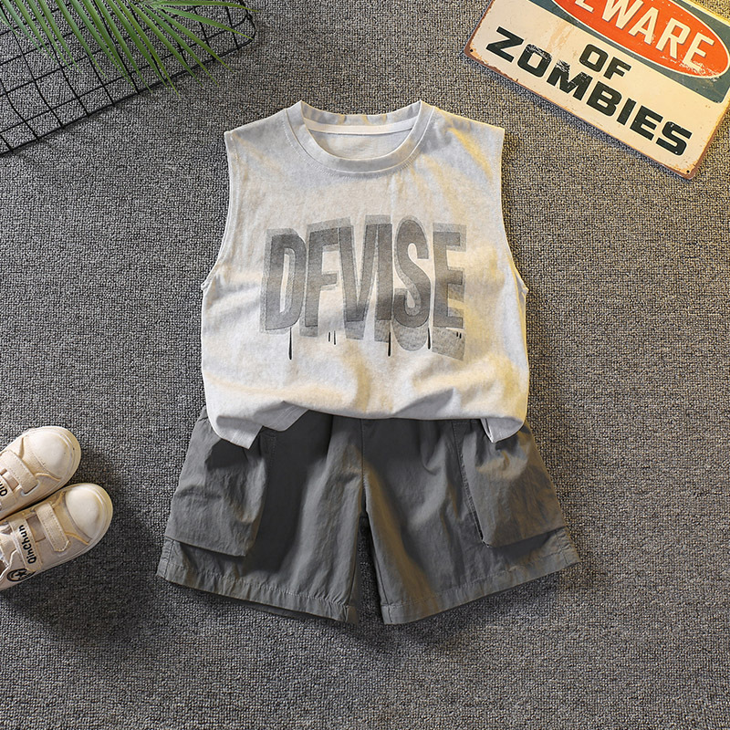 7342 traje de chaleco sin mangas para niño delgado 2025 nuevo estilo de verano estilo occidental ropa casual niños verano traje de dos piezas