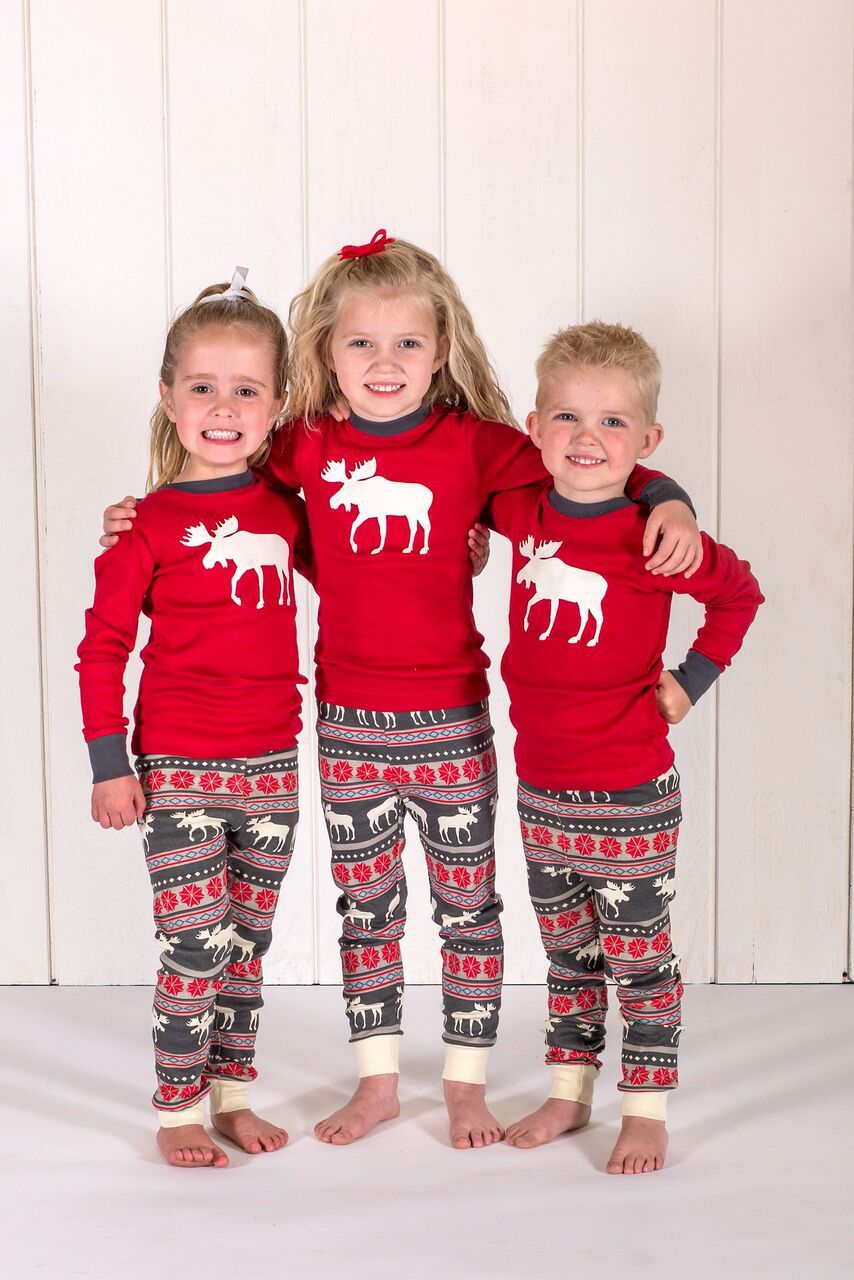 圣诞麋鹿儿童新款男童棉套装 儿童服装印花圆领家居服两件套