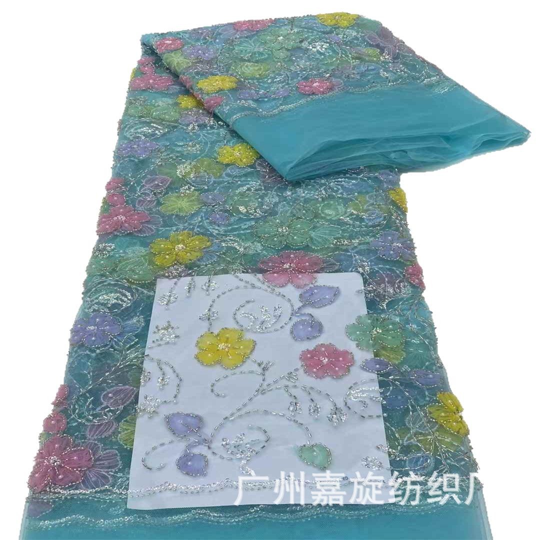Primavera y verano diafragma tubo de cuentas tridimensional flor vestido pequeño fresco vestido de ropa infantil largo tela bordada de encaje de malla