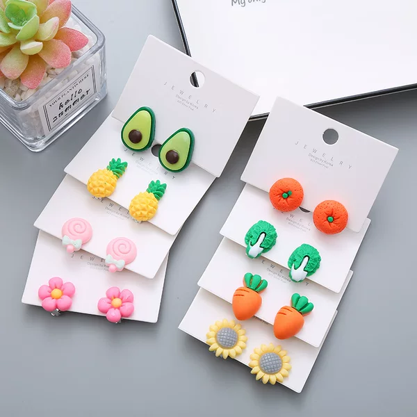 Children's Earrings Punch-free Cute Vegetable Flower Girl Ear Clip Korean Anti-pain Resin Children's Ear Clip Wholesale