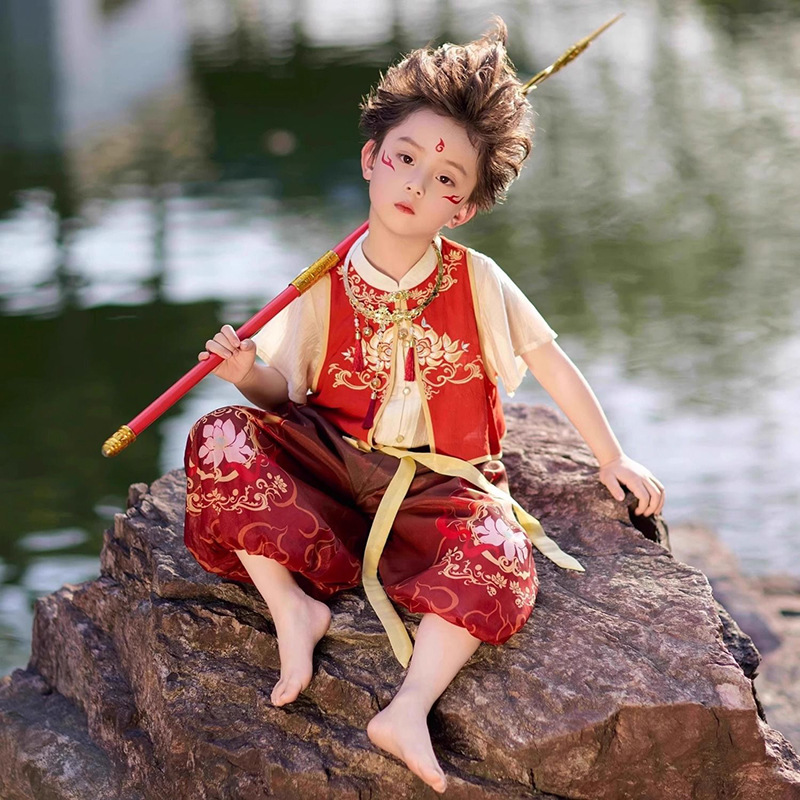 2025 Nezha Children's Clothing Hanfu National Trend Style Boys and Girls Nezha Cosplay Set Tang-Style Hanfu