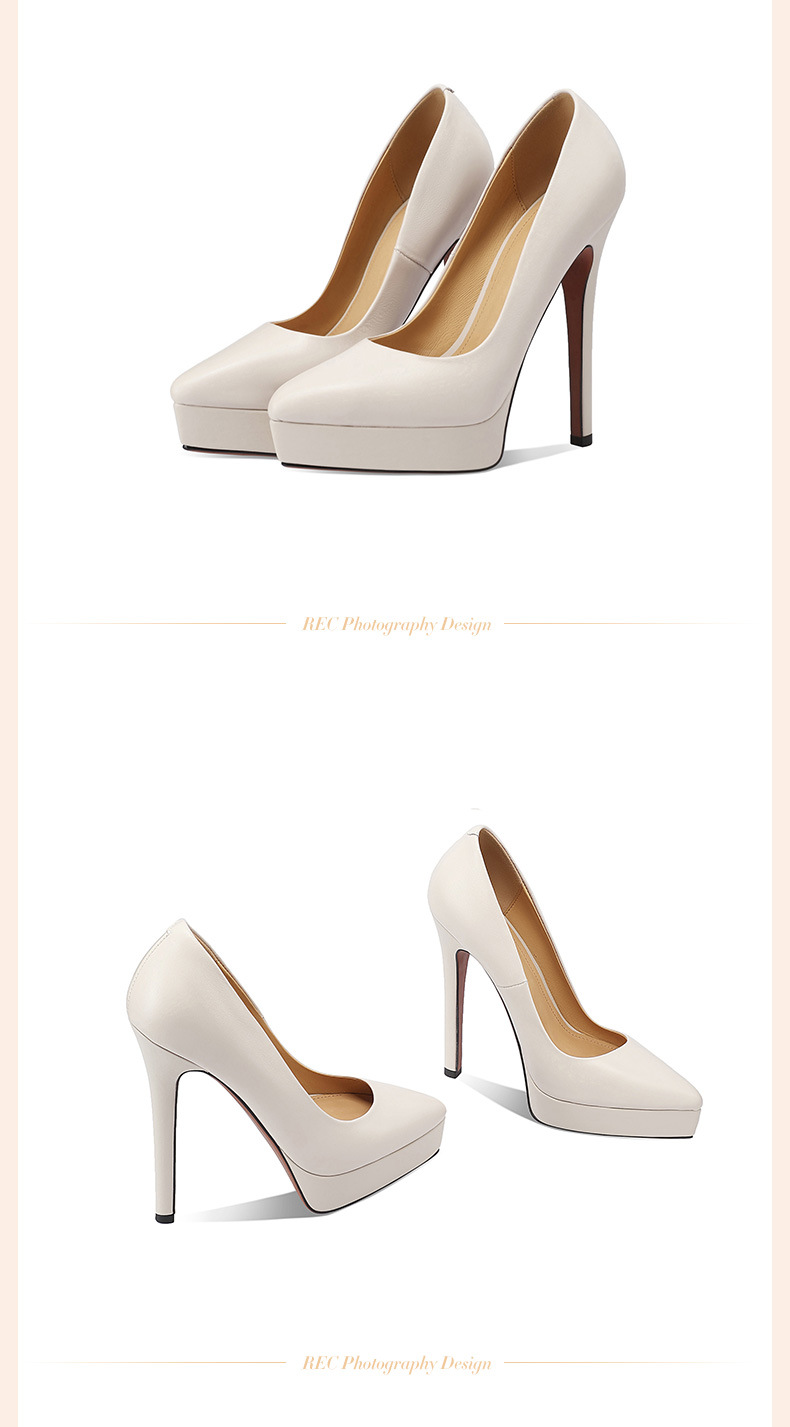 Giày cao gót nữ mũi nhọn da thật gót siêu cao 14 cm đế platform — Màu nude 10CM chi tiết 6