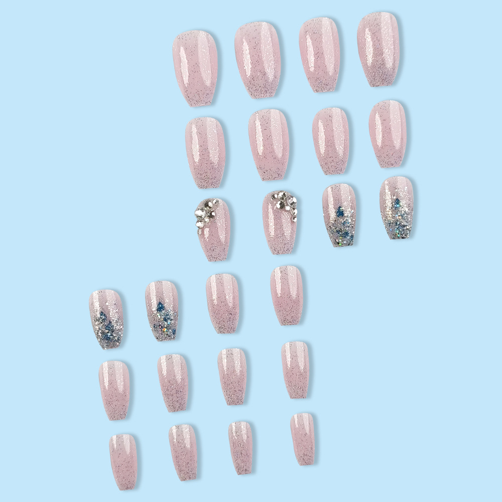Ventas transfronterizas en caliente de color blanco de polvo de diamante de brillo de manicure ligero lujoso exquisito viento desgaste de uñas 24 piezas de parche de uñas