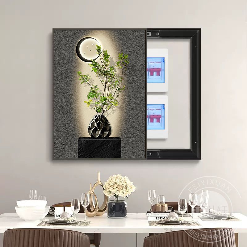 竖版电表箱装饰画新款可推拉遮挡电闸箱开关弱电挂画配电箱客厅