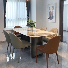 北欧轻奢亮光不锈钢岩板餐桌小户型意式极简奢石家用长方形饭桌椅