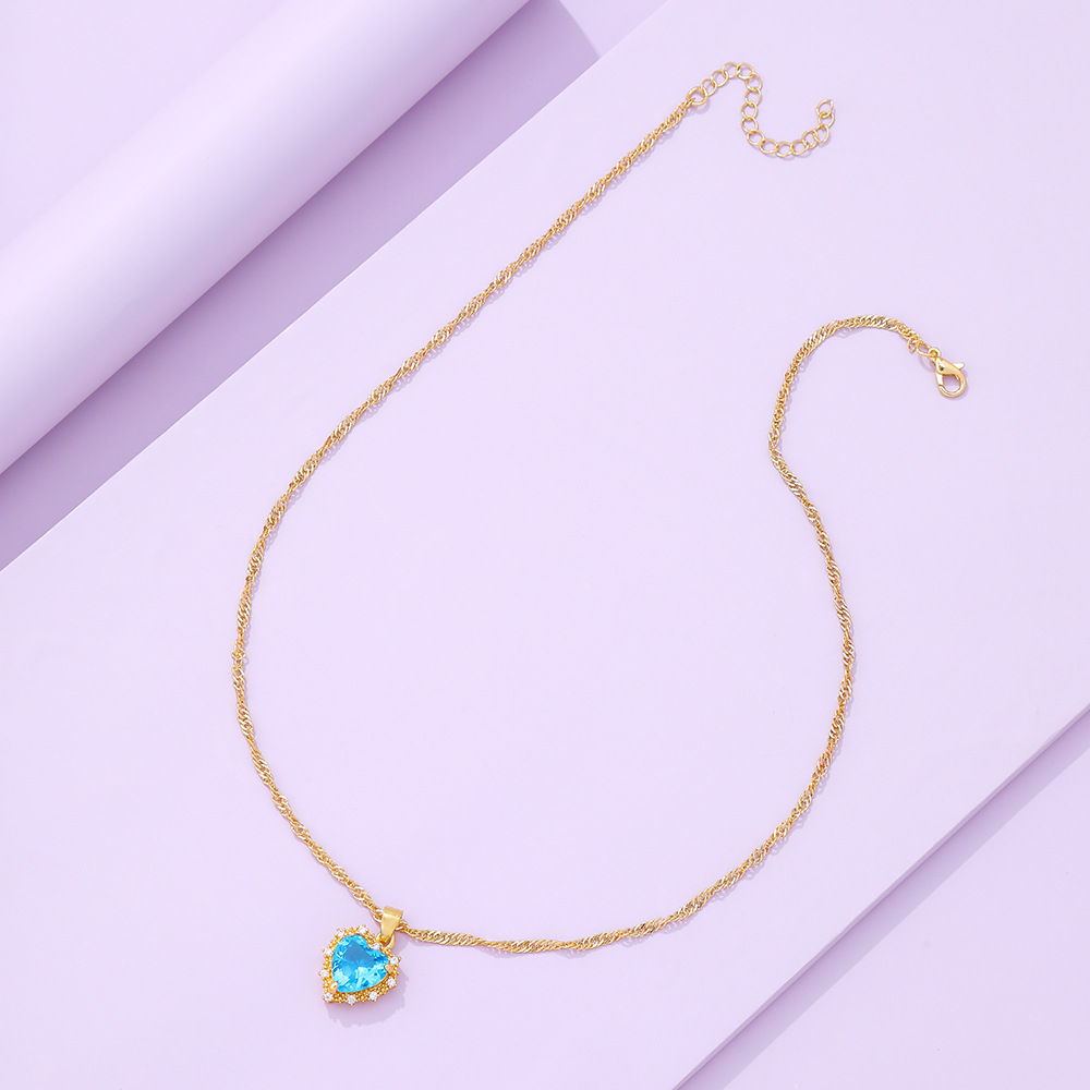 new retro single-layer  multi-color heart-shaped diamond necklace wholesale nihaojewelry